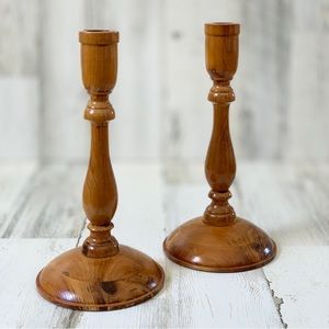 Vintage Pair of Wooden Spindle Style Candlesticks